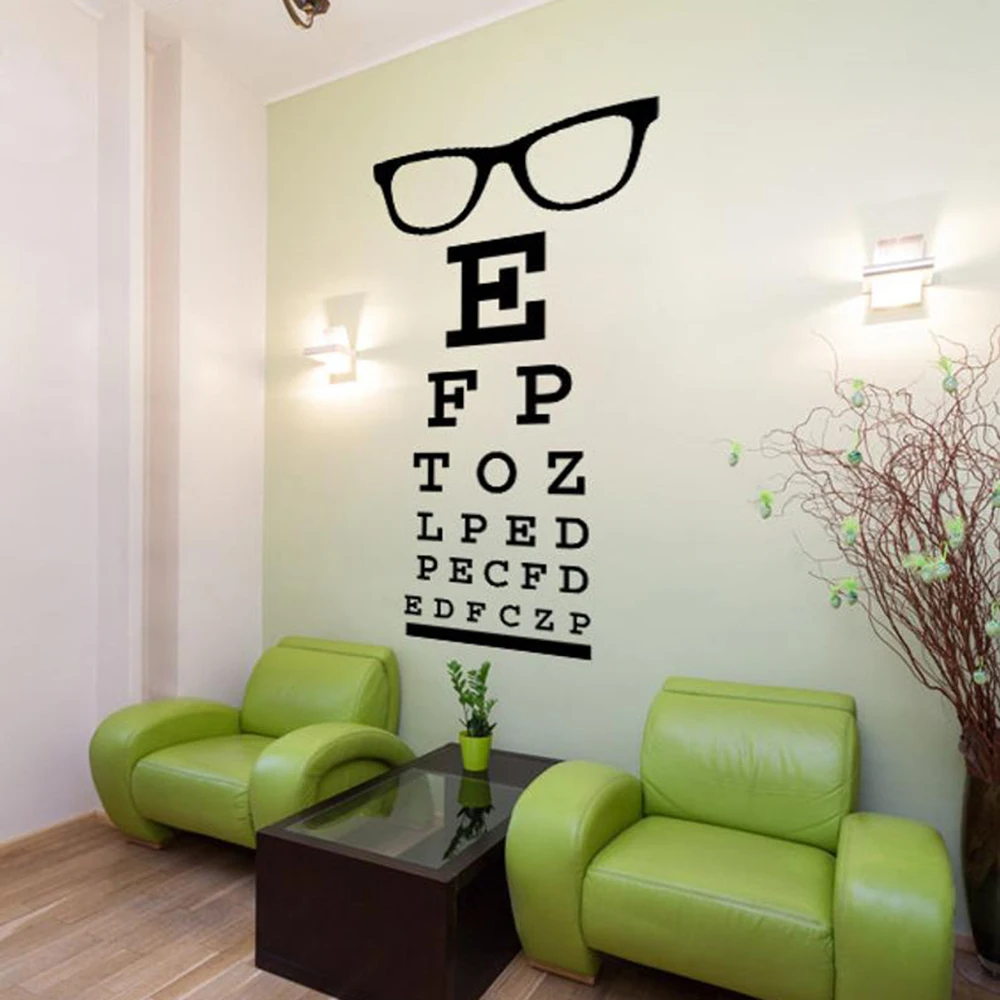 

Modern Glasses Eye Chart Optical Window Wall Sticker Eye Doctor Optometry Hipster Eyewear Specs Frames Glass Wall Decal Vinyl