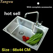 304 нержавеющая сталь, балкон, кухонная раковина, обычная, с одним слотом, 68x44 см