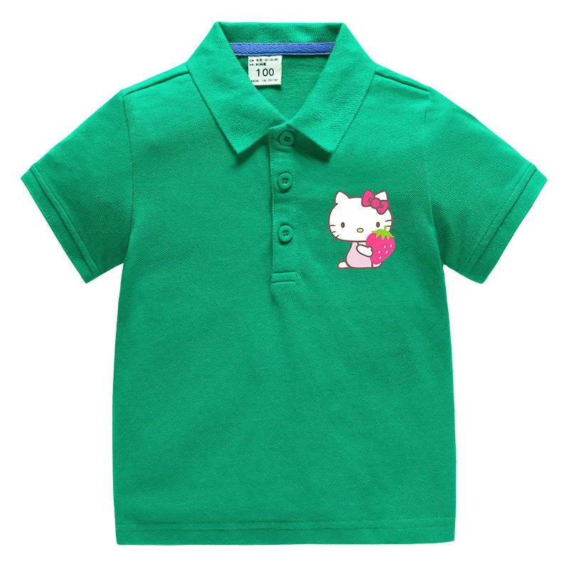 thumbnail image 1 of Camiseta de manga corta de algodón para niños de Hello Kitty, POLO con solapa de temperamento para niña, camisa informal de media manga de verano para niños, 1 of 5