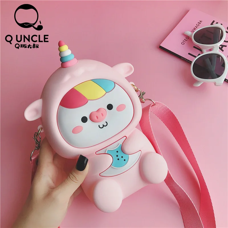 Q UNCLE Pink Smile Pig женская сумка цепочка силиконовые наушники с застежкой молнией для