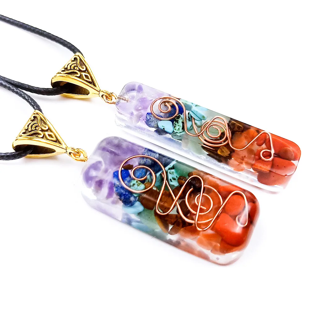 

Orgonite Chakela Rainbow Seven Chakra Reiki Healing Energy Stone Meditation Chakra Pendant Pendulum Necklace