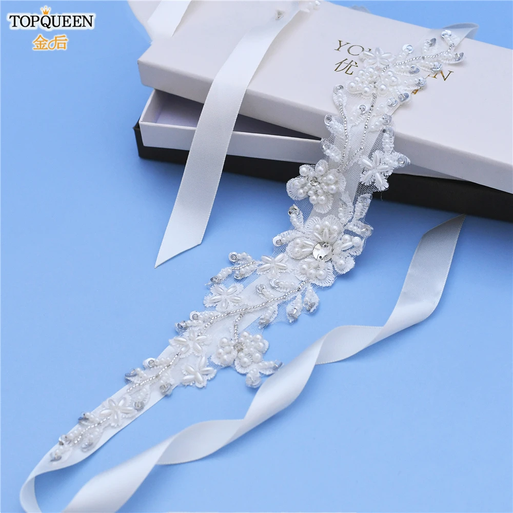 TOPQUEEN H46 Wholesale Wedding Hair Accessories Bridal Tiara Crown Exquisite Beaded Pearl Hair Patch Bridal Lace Headbands
