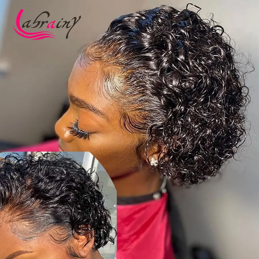 

13x4 Lace Closure Frontal Wig Pixie Cut Glueless Lace Front Human Hair Short Bob Curly Pre Plucked Baby Hair Bleached Knots Bob