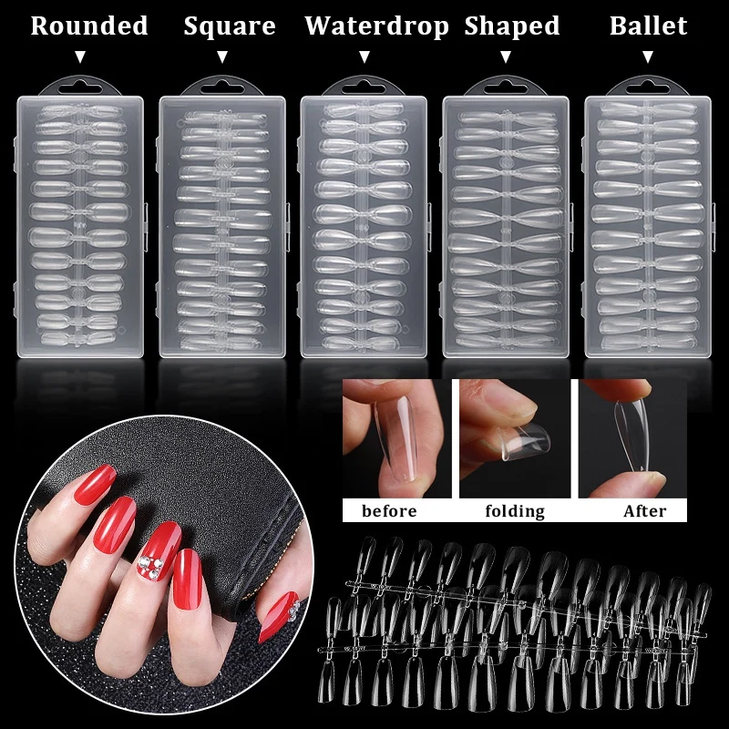 

Ultra-thin Salon False Nails 240 Pcs 11 Size Mixed Transparent Fold Seamless Fake Nails Extension False Nail Patch Manicure Tool