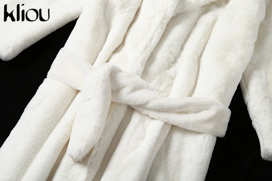 Kliou, зимнее пальто с длинным рукавом, овечья шерсть, искусственный мех, обернутый Тренч с поясом, женская теплая уличная одежда, ветровка, наряды для вечеринок