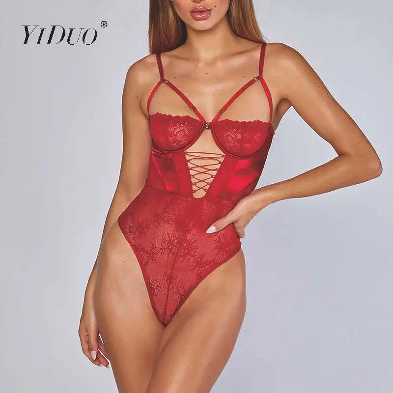YiDuo, розовый, черный, белый, красный, на бретельках, на шнуровке, боди, сексуальный, с открытой спиной, комбинезон, женский, боди, сетка, прозрачное, кружевное, с вырезом, пуш-ап, боди