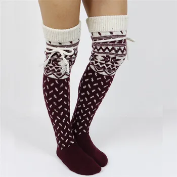 

Fashion Women Christmas High Stockings Knit Over Knee Socks Xmas Long Stockings Autumn Winter Warm Stocking Christmas Underwear
