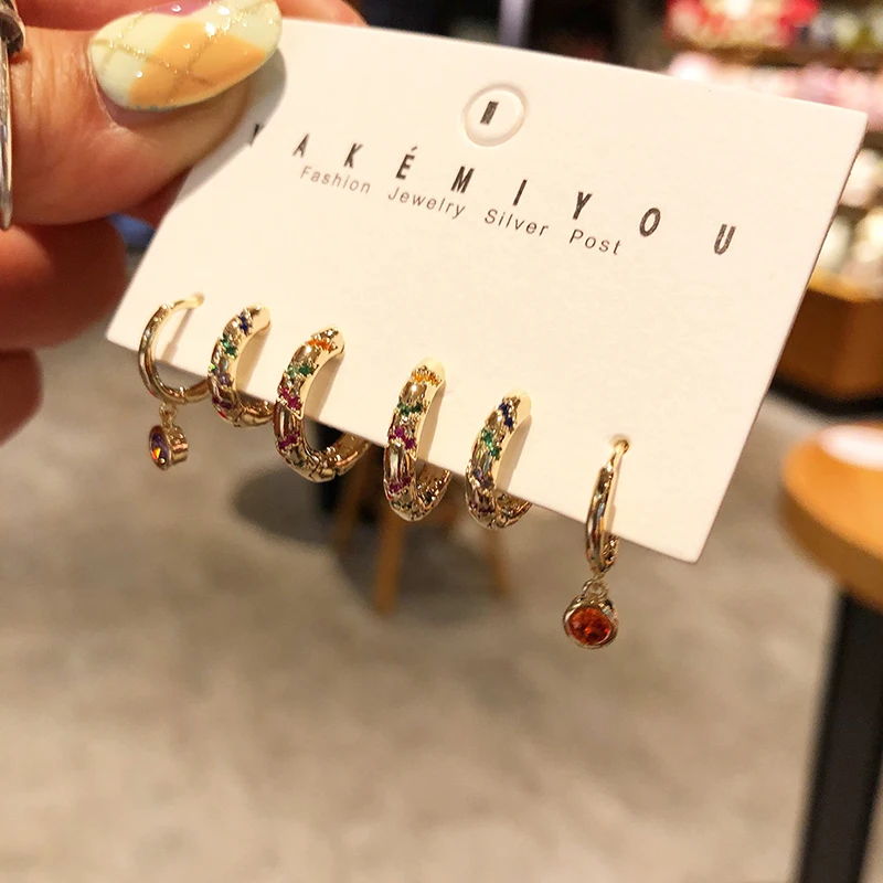 Pendientes de aro Conjunto de aretes-Color plata Zircon piezas