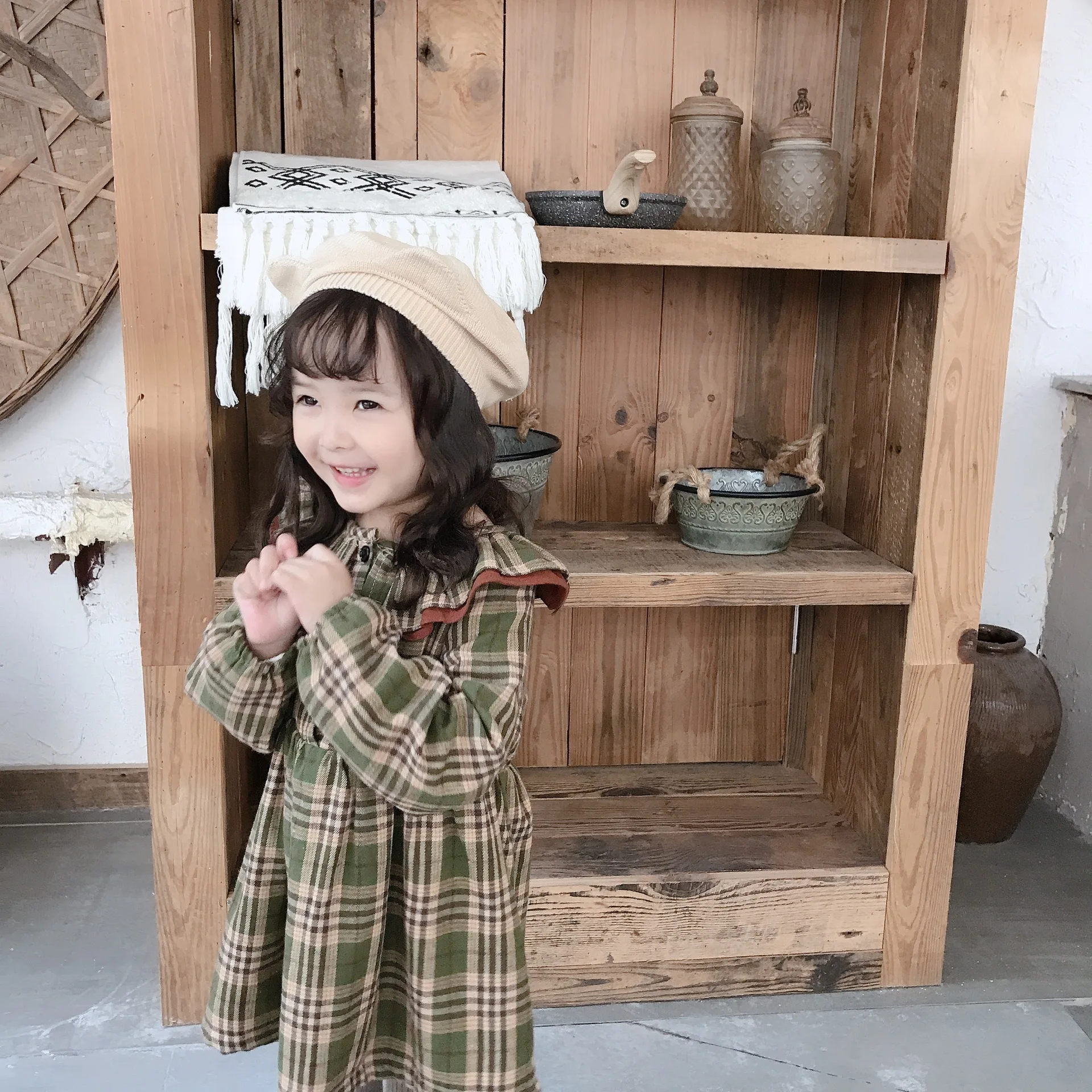 Korea Style Girls Ruffles Plaid Thicken Dress Autumn Winter Baby Girl Clothes Girls Dresses 1-6 Years