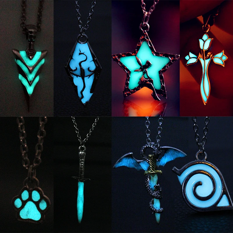 Collar brillante de moda, colgante de dragón luminoso que brilla en la oscuridad, envío directo