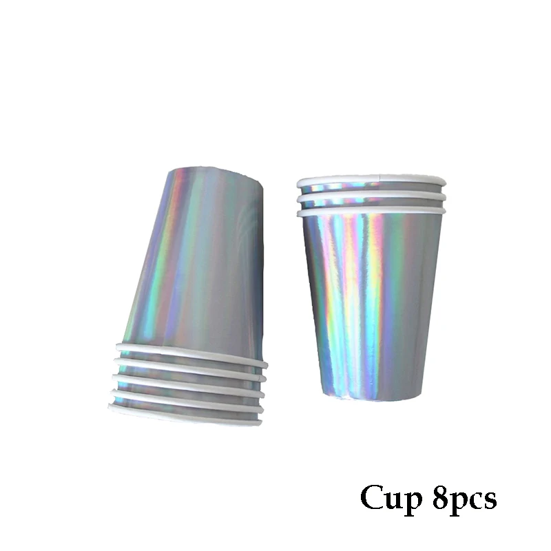 cup 8pcs Фольга Серебряная Одноразовая бумажная тарелка чашка салфетка украшения на свадьбу на день рождения тема вечерние принадлежности космический корабль декоративные столовые принадлежности - Color: cup 8pcs