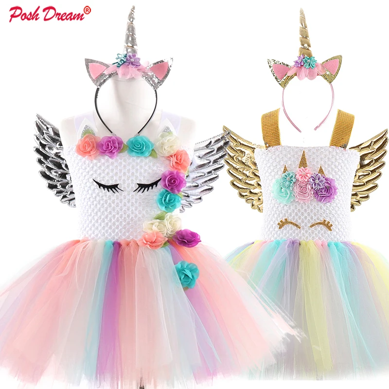 POSH DREAM Unicorn Fancy Tutu Unicorn Dress for Girls Unicorn Party Rainbow Kids Dresses for Baby Girls Princess Costume