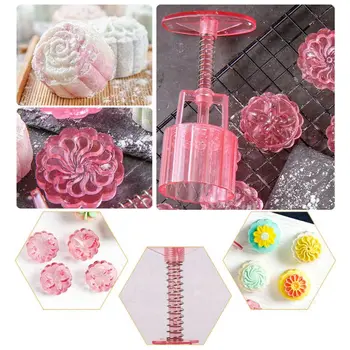 

50g Snowy Moon Cake Mold 4 Stamps Barrel Mooncake Hand Pressure Biscuits Pastry