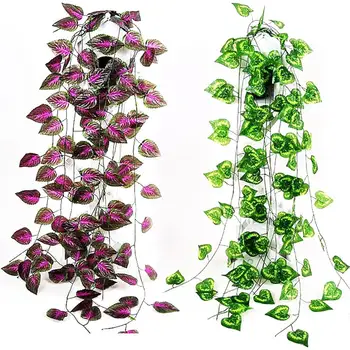 Hot 1Pc Artificial Fake Plant Leaves Hanging Vine Decoration Vivid Rattan Leaf Garland Garden DIY Stage Party Home Wedding Decor