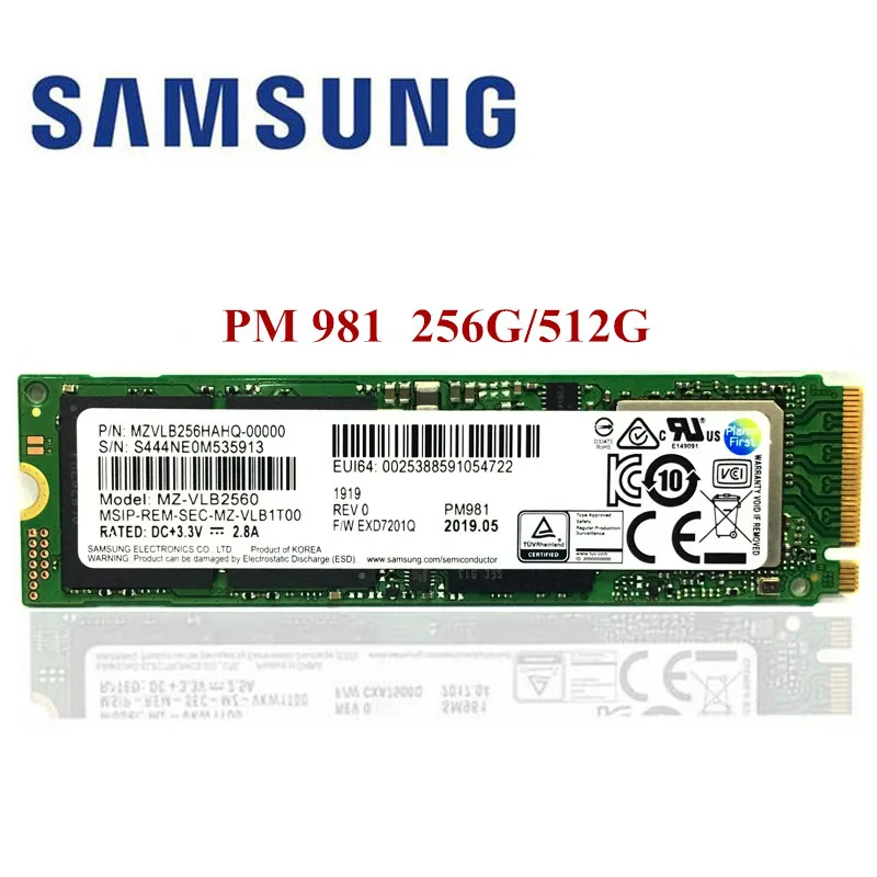SAMSUNG SSD M.2 PM981 512 ГБ 256 внешний твердотельный накопитель на жестком диске M2 NVMe PCIe 3 0x4