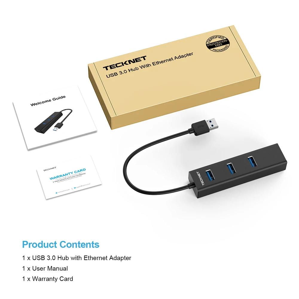 TeckNet USB 3,0 сетевой концентратор к Gigabit Ethernet RJ45 with10/100/1000 адаптер 3-Порты и разъёмы USB 3,0 концентратор Lan проводной сети высокой Скорость адаптер