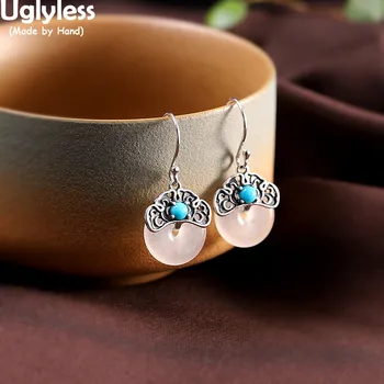 

Uglyless Hollow Thai Silver Butterfly Earrings for Women Vintage Ethnic Insects Jewelry 925 Silver Chalcedony Hte Long Sein Jade