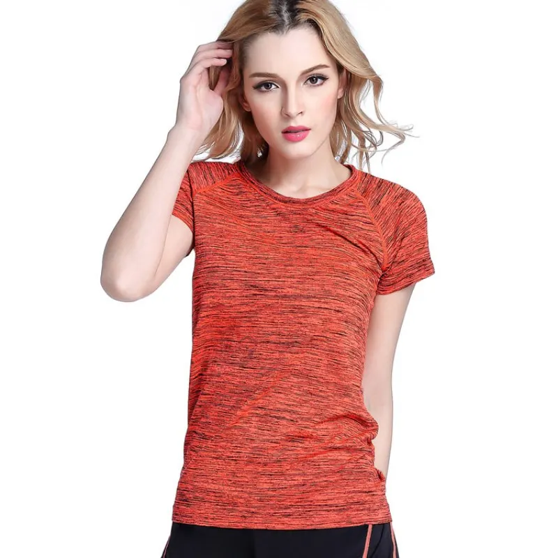 Быстросохнущая Профессиональный Для женщин Спортивная футболка для занятий йогой Фитнес для бега, спортзала пот дышащие упражнения топы с короткими рукавами - Цвет: Оранжевый