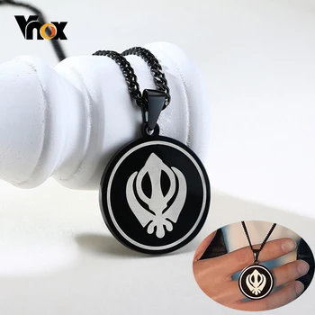 

Vnox Vintage Sikhism Element Pendant Necklaces for Men Black Stainless Steel Male Jewelry