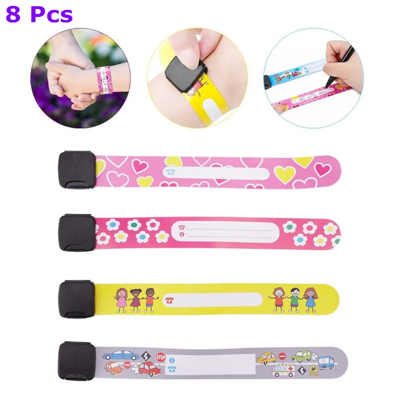 

8 Pcs Kids Anti-lost Info Wrist Band Children Reusable Outdoor Safe ID Bracelet Event Festival Parties Recognition Wristband