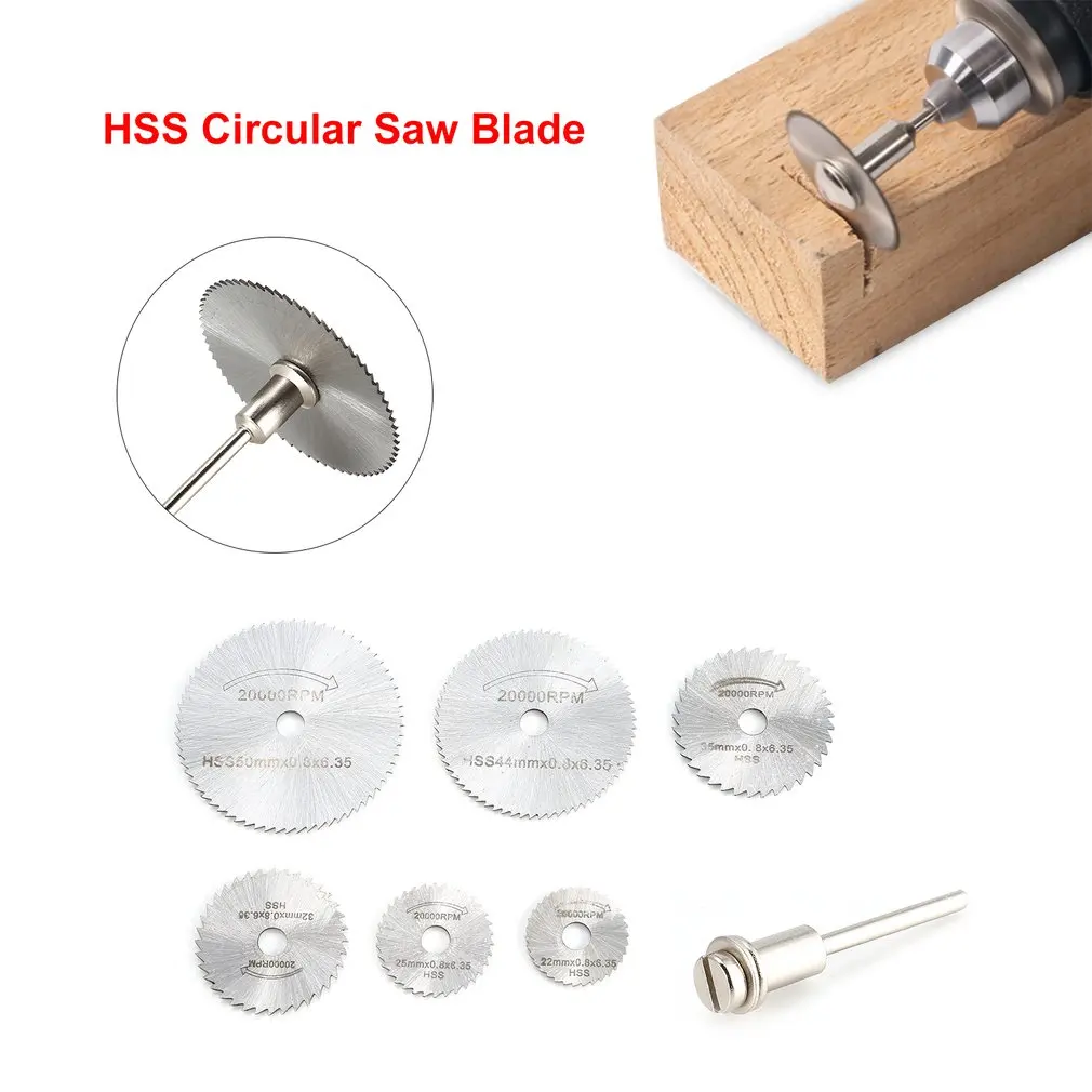 7PCS HSS пильный диск для вращающихся инструментов 22/25/32/35/44/50 мм деревянные режущие диски сердечник для дрели для Dremel резак по металлу
