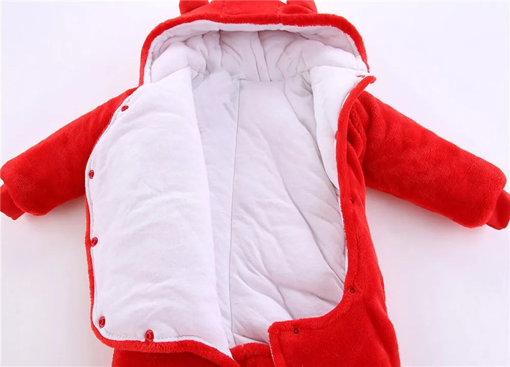 Милый зимний комбинезон для новорожденных девочек и мальчиков, одежда для малышей, однотонный бархатный комбинезон с капюшоном и медведем, комбинезон с капюшоном, одежда