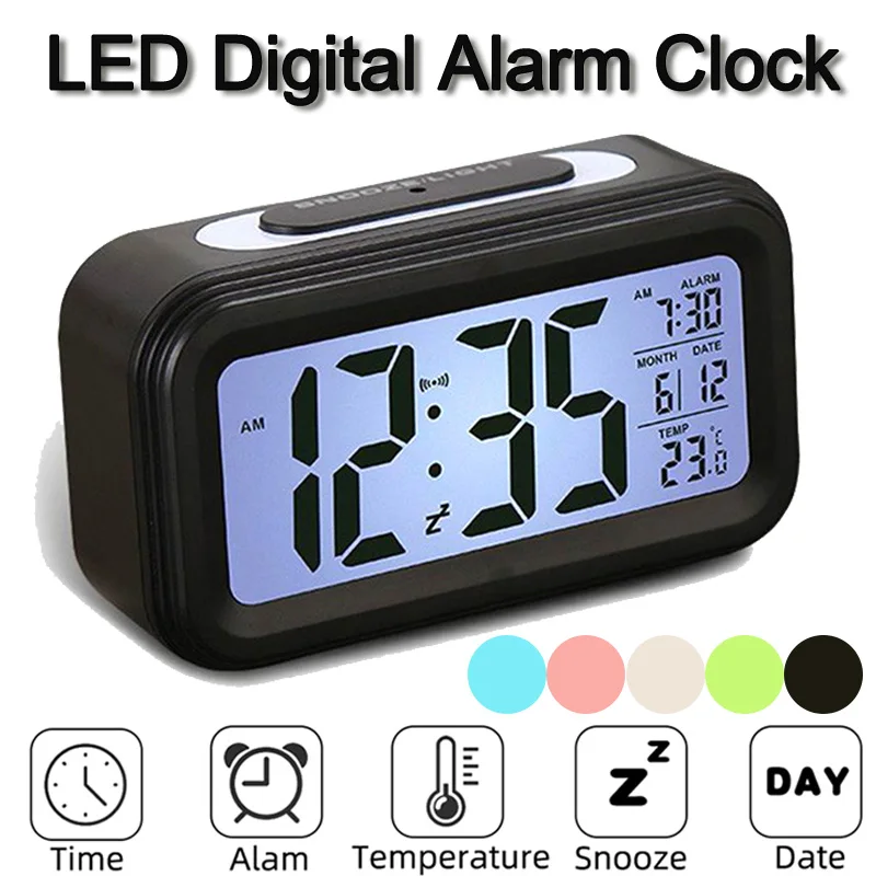 Snooze Digital LED Alarm Clock Backlight Light Sensation Luminous Thermometer 