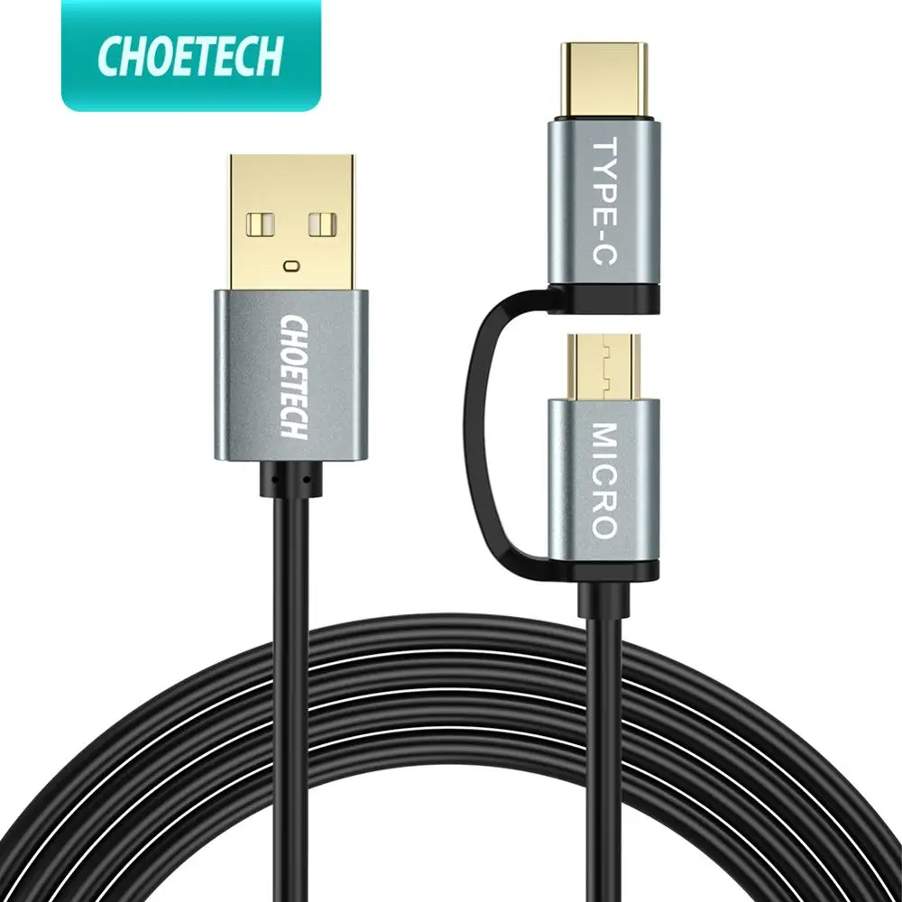 Kabel CHOETECH 2 v 1 typu C + kabel micro USB 1,2 M kabely pro mobilní telefony pro Samsung S9 S8 Plus pro Nokia 2 N 1 pro xiaomi