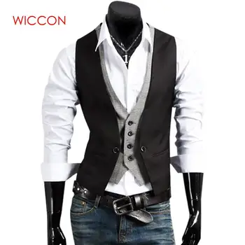 

2020 Hot Sale High Quality Men Fake Two-piece Suit Vests Men's Fitted Waistcoat Casual Business Jacket Size