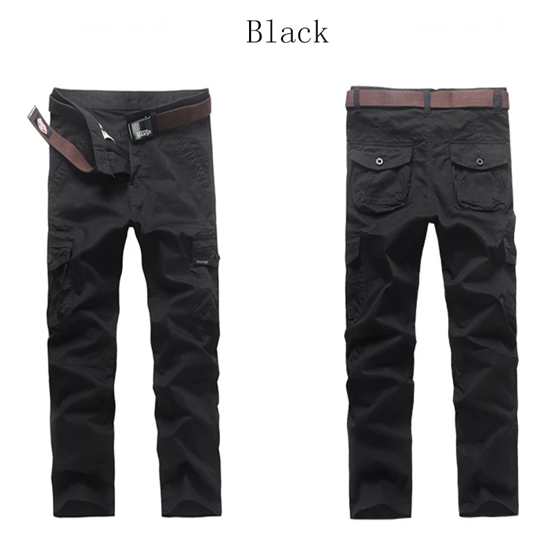 Новые мужские уличные брюки карго, мужские тонкие брюки, чистый хлопок, слаксы, много карманов, карго, эластичные брюки, повседневные брюки, мужские FSN-382 - Цвет: Black