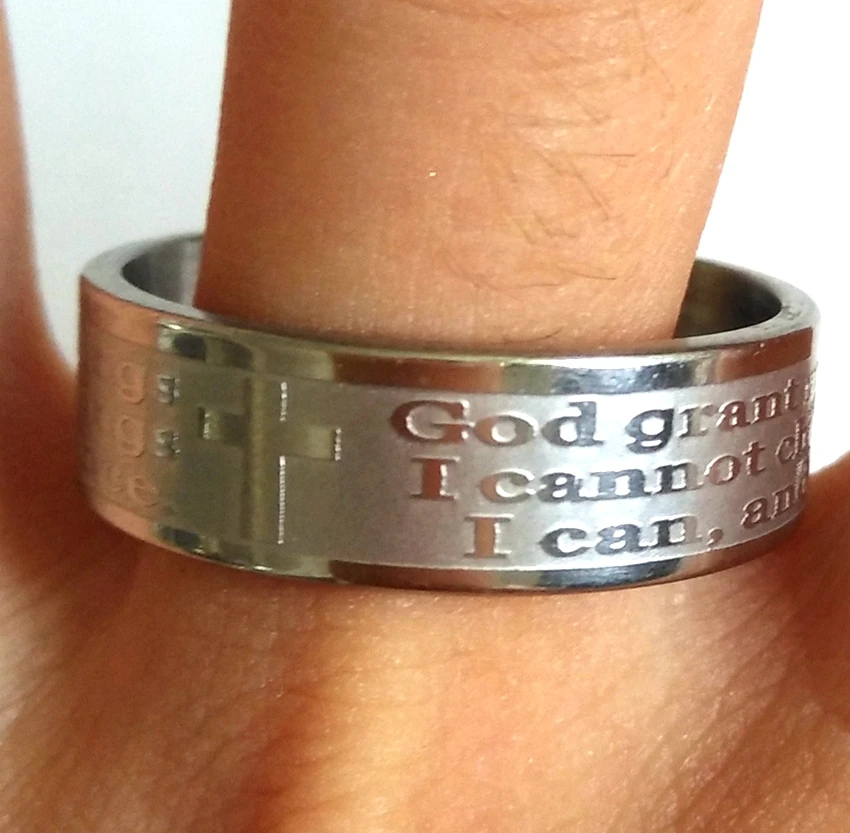 30pcs Etch English Serenity Prayer Cross Jesus Stainless Steel Ring Wholesale Men Religious Jewelry Lots " God grant me..." 4