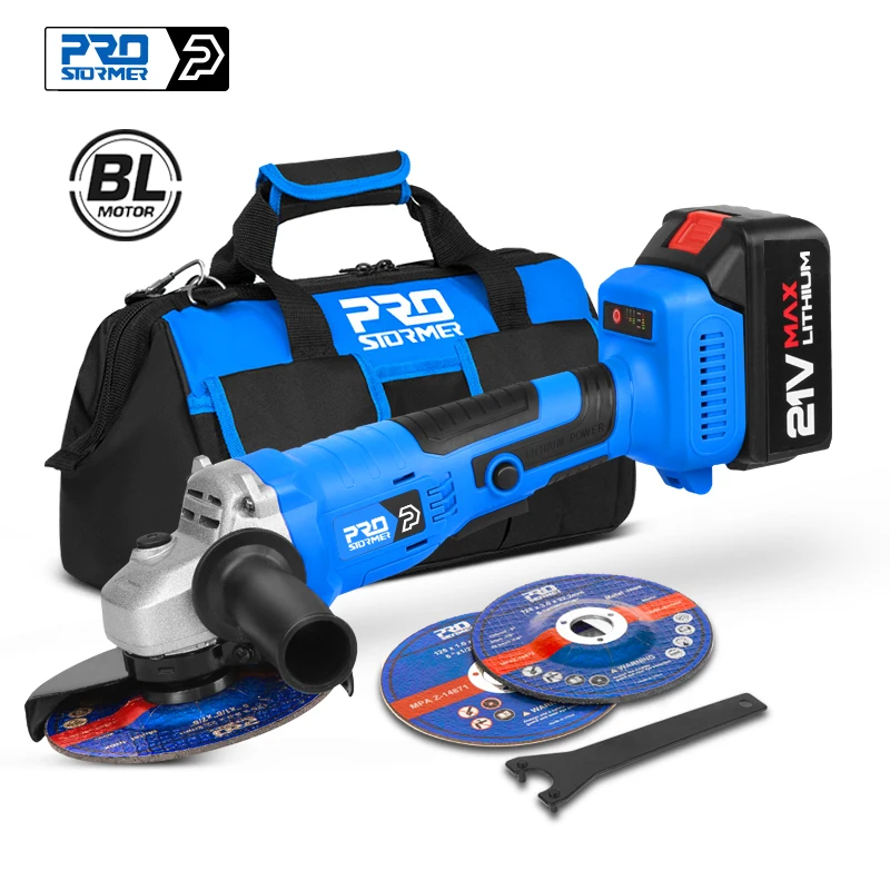 Photo Product Brushless Angle Grinder 21V Cordless Electric Grinder Machine 4.0mAh Battery Cutting Machine Polisher Power Tools By PROSTORMER