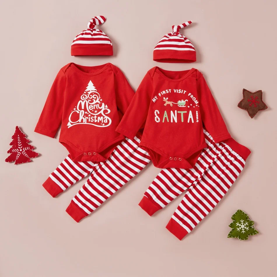 

PatPat 2020 New Arrival Winter 3pcs Baby Unisex casual Letter Baby's Sets Christmas Sets Baby Clothes