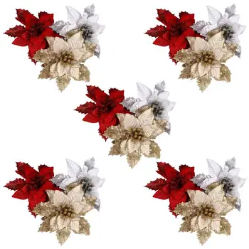 

15Pcs Simulation Flowers Retro Delicate Crafted Simulation Flower Xmas Floral Pendants Imitation Flower for Wedding DIY Crafts