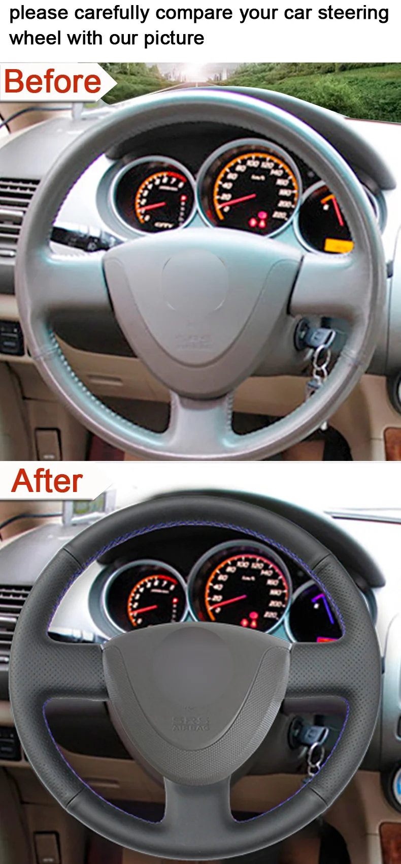 Черный чехол рулевого колеса автомобиля из натуральной кожи для Honda City 2002-2008 Fit Jazz 2001-2007
