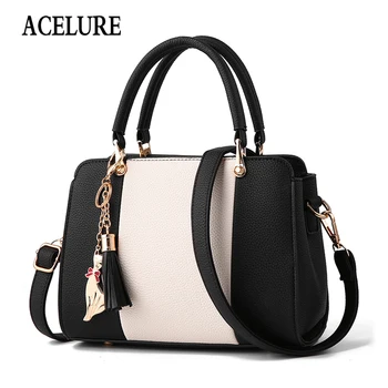 

ACELURE Patchwork Panelled PU Leather Women Shoulder Crossbody Bags Ladies All-match Cute Cat Tassel Hanging Handbags Gift