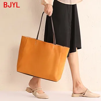 

Women's Bag New 2020 Leather Hand Ladle Shoulder Bag Simple Large Capacity Handmade Female Shoudler Bag Shopping Tote Bags Soft