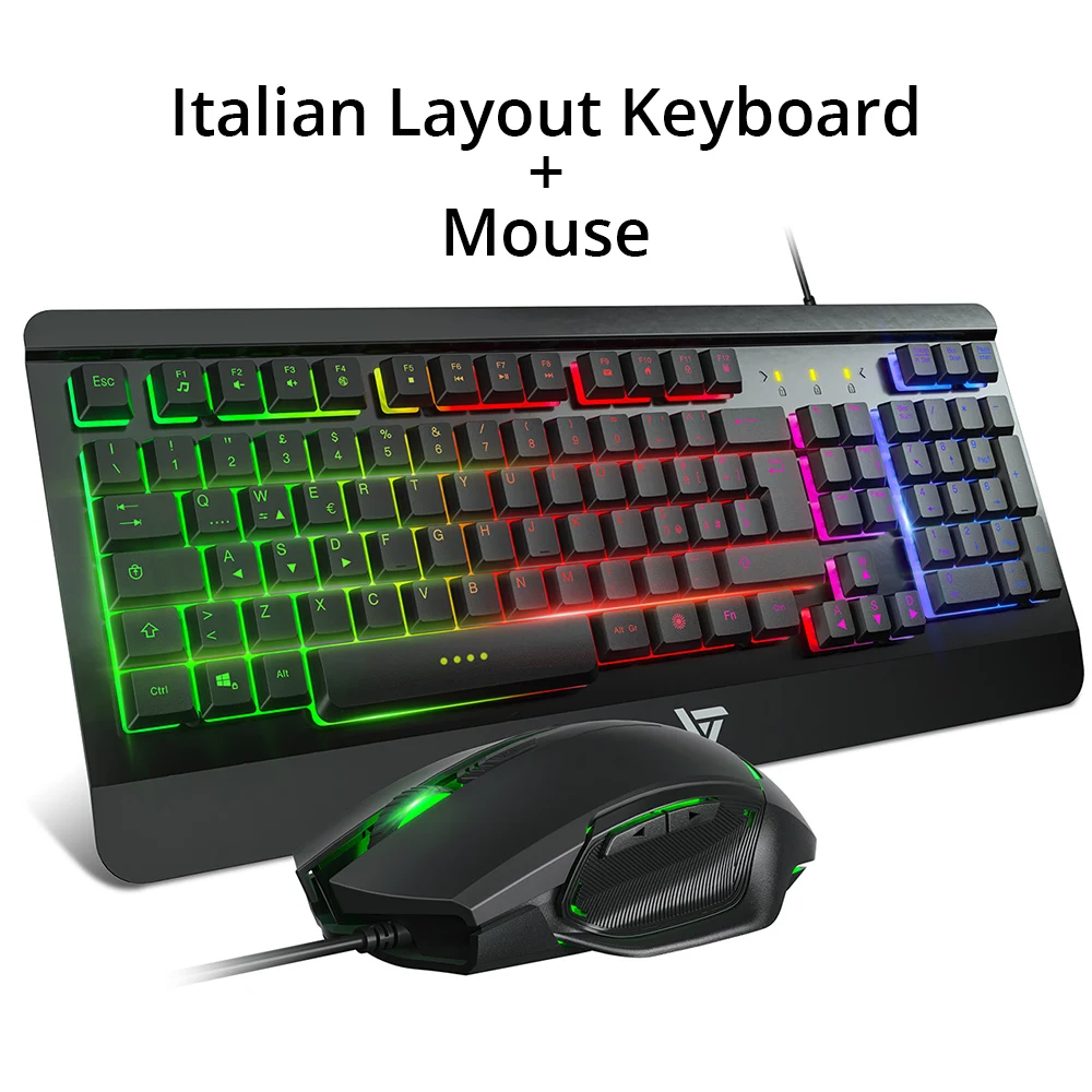 Italian Keyboard VicTsing PC216 PC Gamer игровая клавиатура и мышь комбинированный Стандартный комплект USB Проводная игровая клавиатура с подсветкой анти ореолы для ноутбука - Цвет: Italian Keyboard