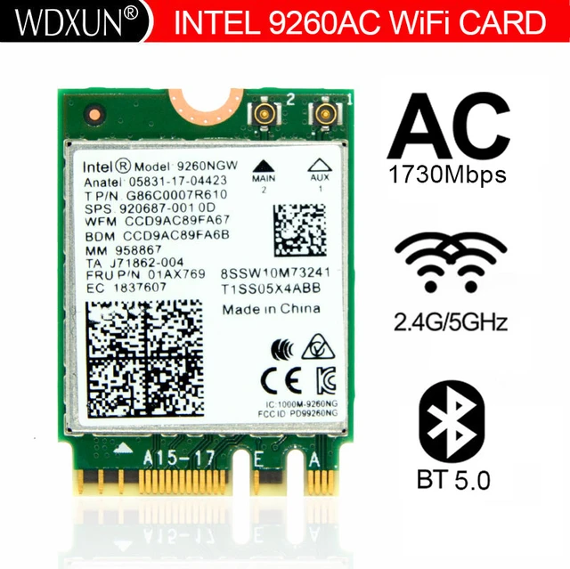 Wdxun Dual Band Wireless-ac 9260 9260ac Intel 9260ngw Ngff 802.11ac Mu-mimo 1730mbps 1.73gbps Wifi + Bluetooth 5.0 10 - Network Cards AliExpress