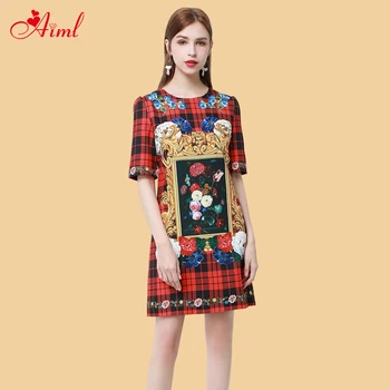 

Designer 2020 Female Summer Crystal sequins lattice Print Short sleeve Diamond Mini Dress New Holiday Elegant Loose Dresses