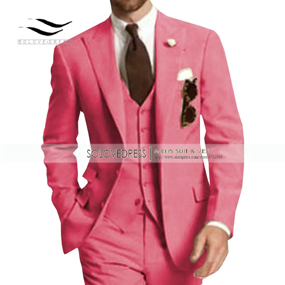 Модный мужской костюм из 3 предметов с v-образным вырезом, смокинги с отворотом для отдыха, мужские свадебные костюмы(пиджак+ брюки+ жилет