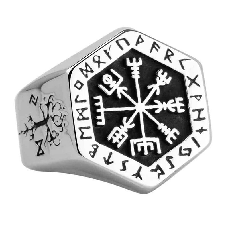 Viking компас Vegvisir Aegishjalmur руническое массивное Кольцо мужское винтажное серебряное кольцо скандинавский Викинг Тотем один байкерские кольца ювелирные изделия