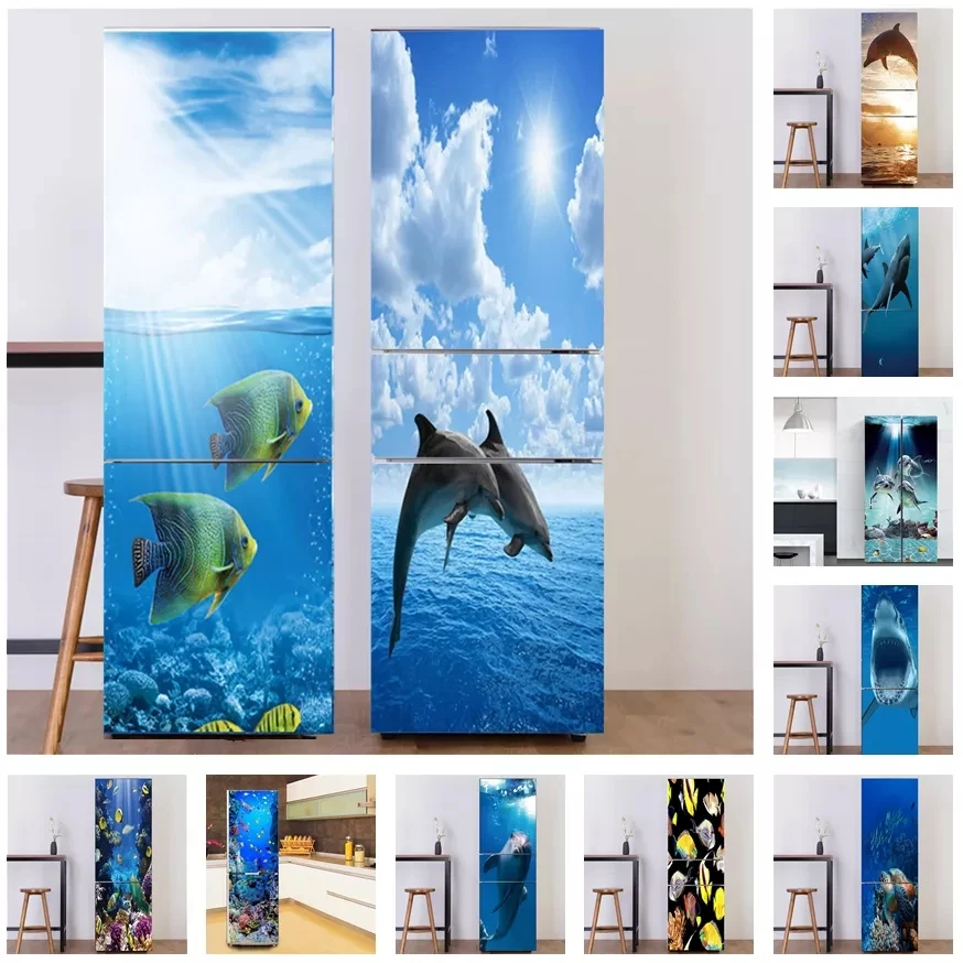 Fridge Underwater World Fish Door Sticker Self Adhesive Renew Home Decor Print Wall Art 5d Waterproof Wallpaper Picture Boys Roo | Дом и сад