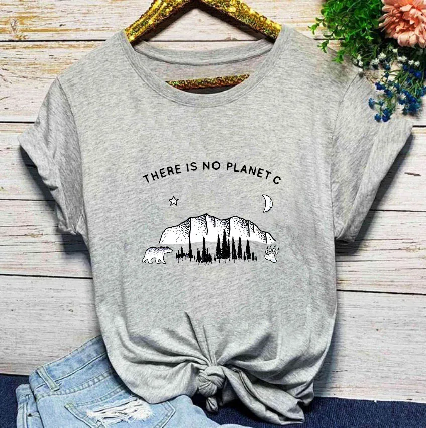 

2QIMU Women Tshirt in Summer Short Sleeved 100% Cotton Simple Pinted Forest Scenery Casual Loose Top tees Femme
