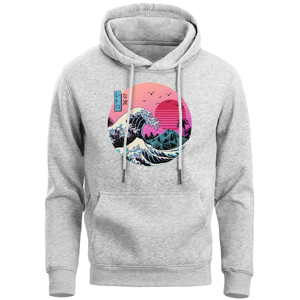 Vaporwave Hoodies Men The Great Retro Wave Japan Anime Aesthetic Sweatshirt Men'S Softwear Hoody 2019 Winter Fleece Pollover