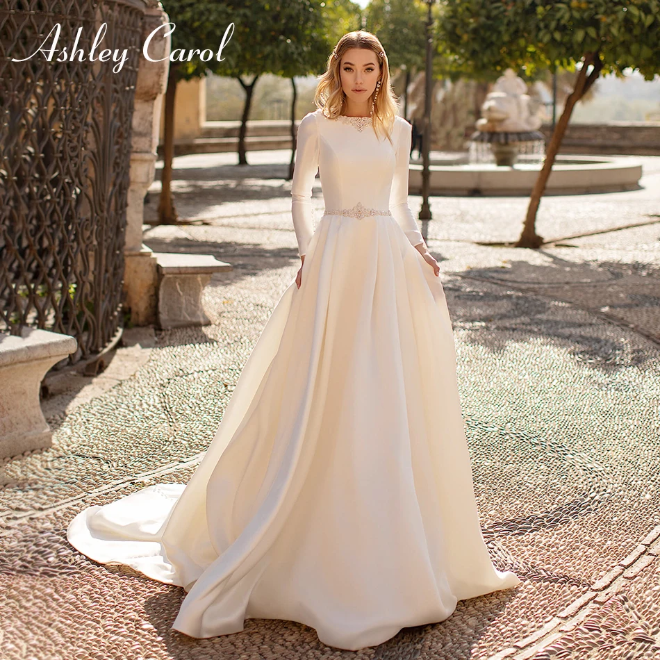 Женское атласное свадебное платье Ashley Carol изящное роскошное А силуэта с длинным