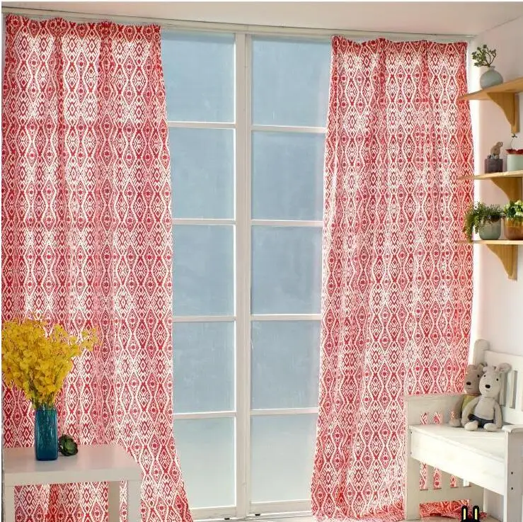 100 Cotton Linen Fabric Curtains Geometric Printing Cloth Curtains