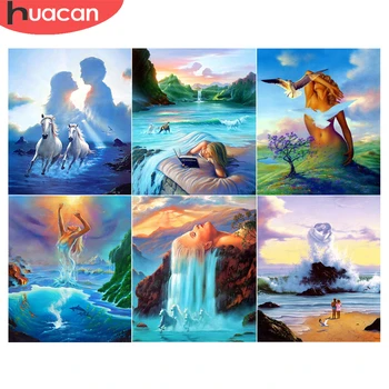 

HUACAN Diamond Painting Cross Stitch Scenery Mosaic Diamond Embroidery Picture Painting Rhinestones Home Decoration