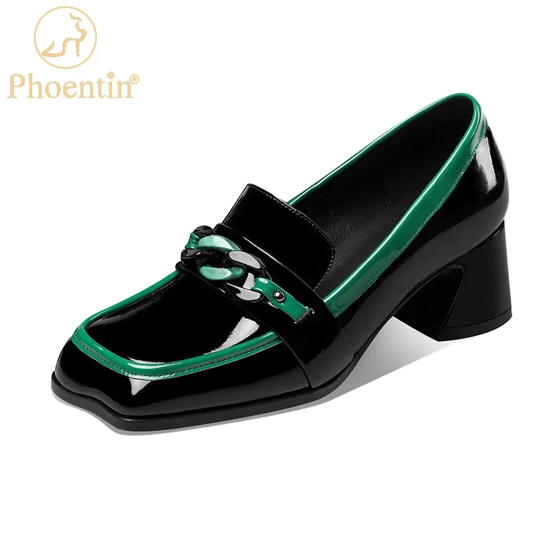 

Phoentin Autumn new Patent Leather High Heels pumps 2021 women's Fashion Slip On mix color chain mules shoes Plus Size 43 FT1660