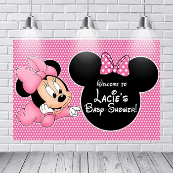 

Photography Backdrop Cute Dance Minnie Baby Shower Birthday Party Backdrop For Girls Hot Pink Cartoon Photography Backgrounds